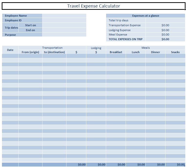 Free Business Travel Expense Log
