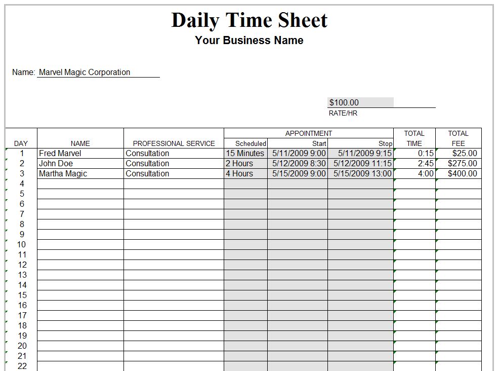 work time log