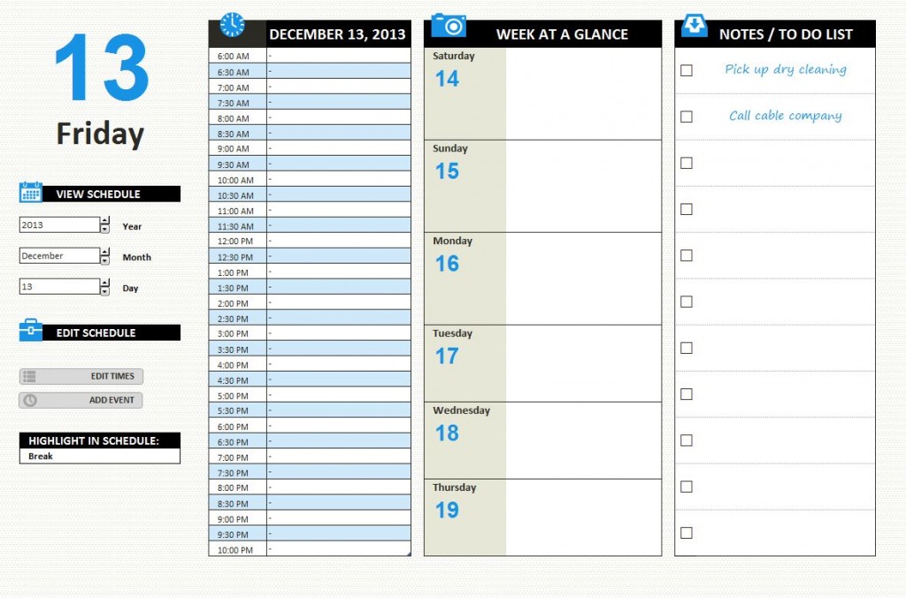 excel daily schedule template editable