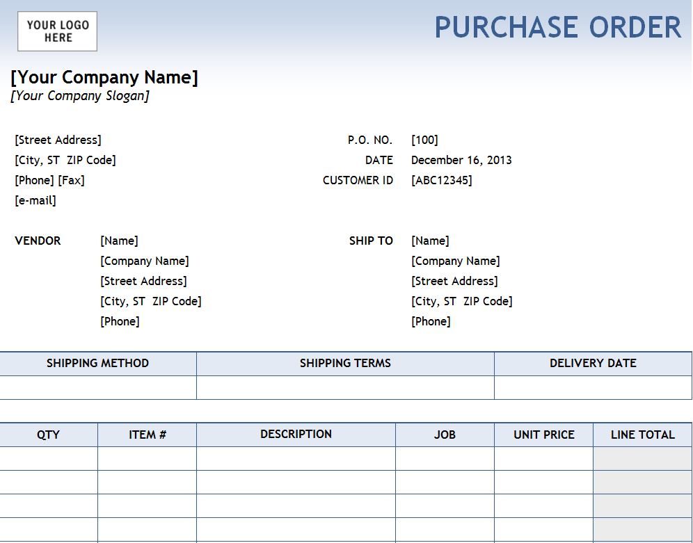 Free Excel Purchase Order Template from exceltemplates.net