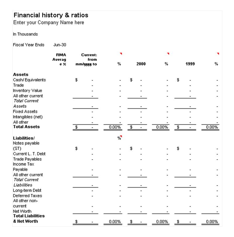 Free Financial History and Ratios Template