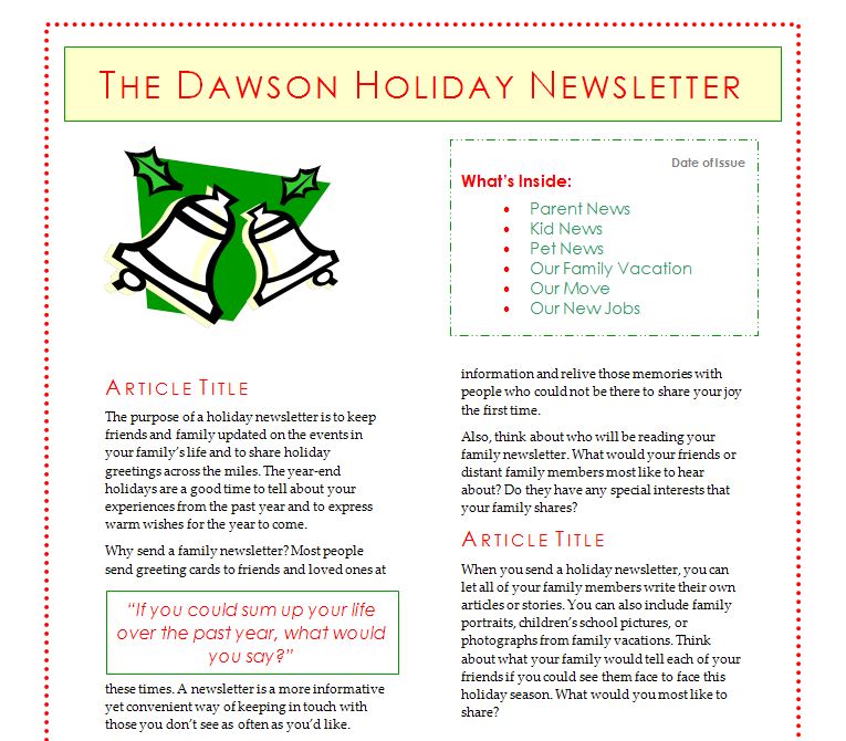 Free Holiday Newsletter Template