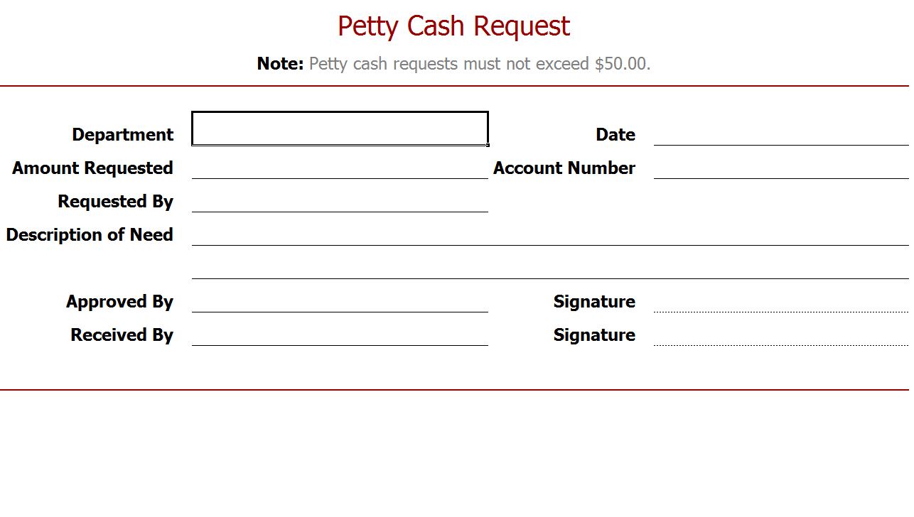 Petty Cash Request Form Petty Cash Request Slip