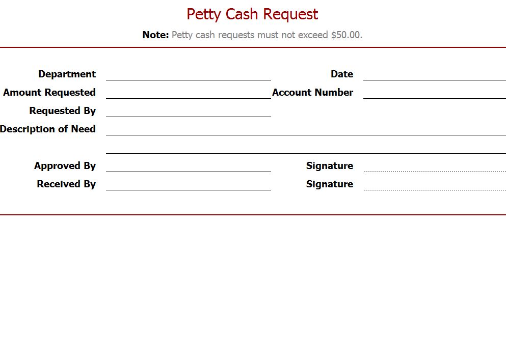 Petty Cash Request Template Petty Cash Request Form Template