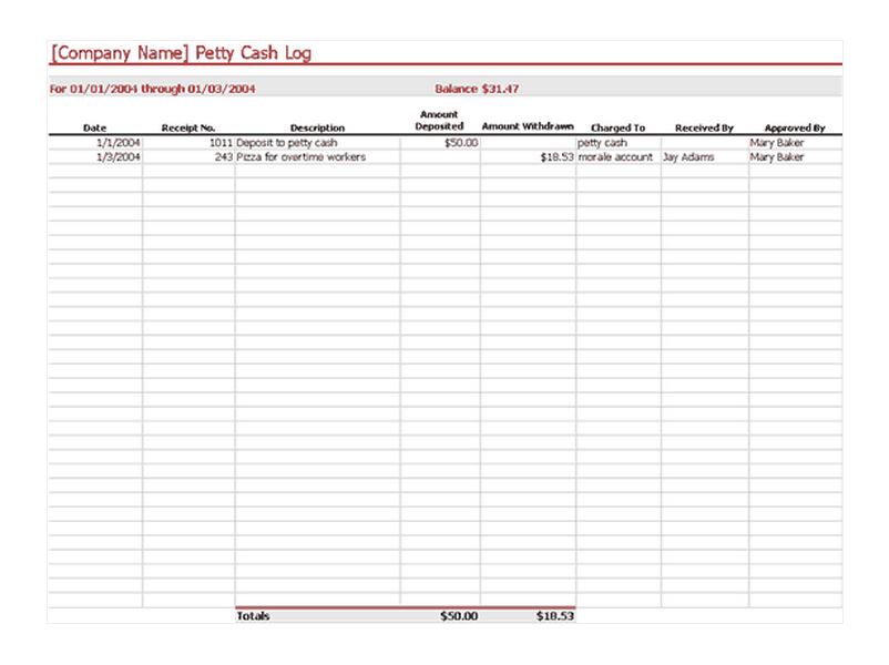 Free Petty Cash Template