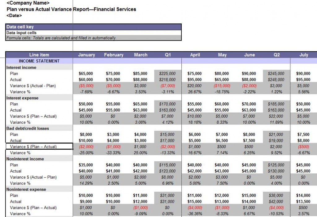 Free Plan vs Actual Variance Report