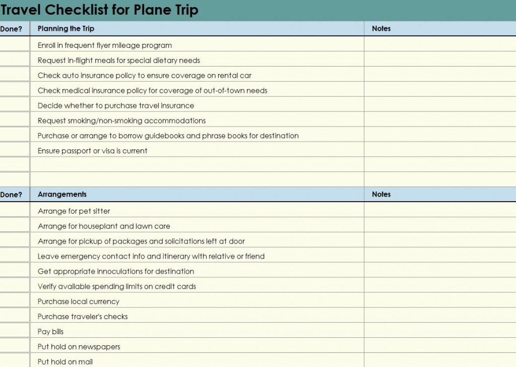 Free Plane Trip Checklist