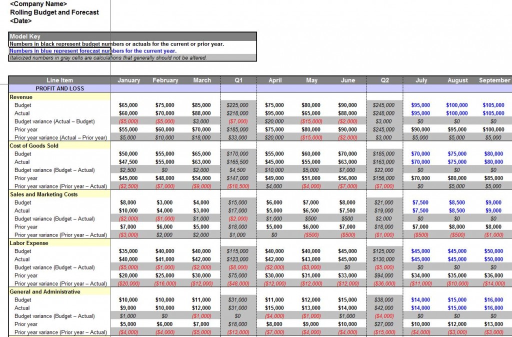 Rolling Business And Budget Forecast Template