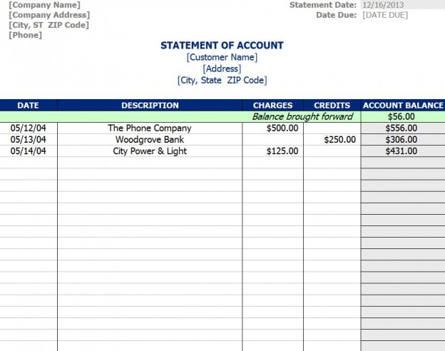 Statement Of Account Template Statement Of Account