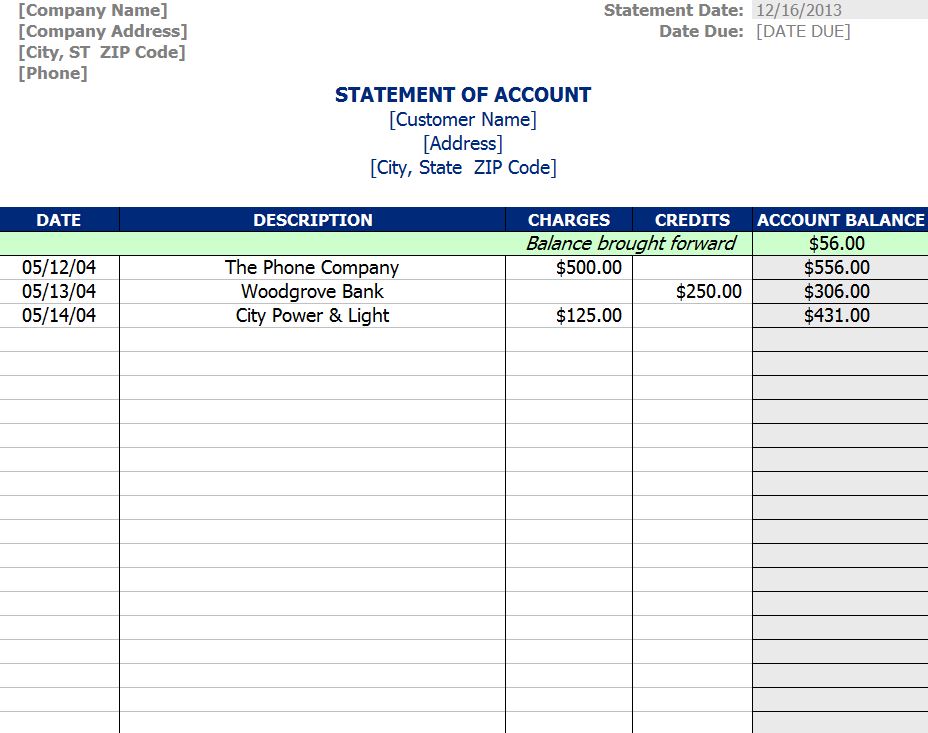 Statement Of Account Template 