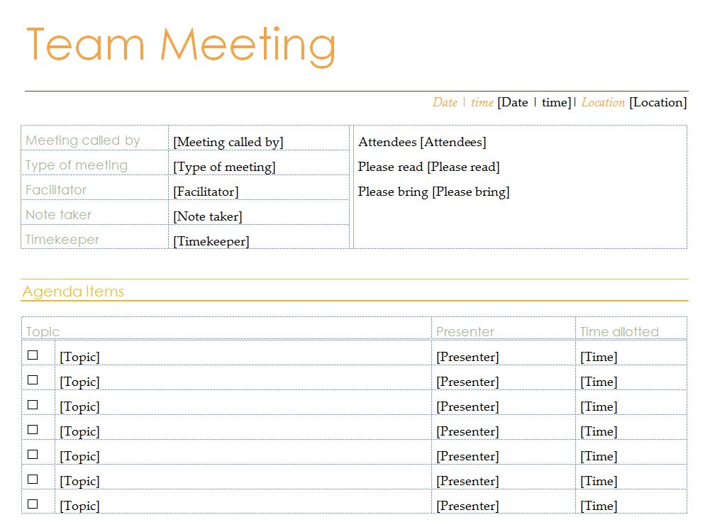 Team Meeting Template Word