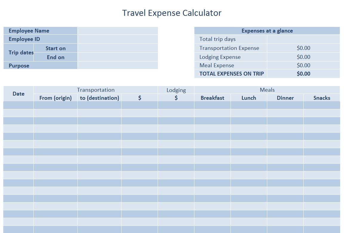 template travel expense report