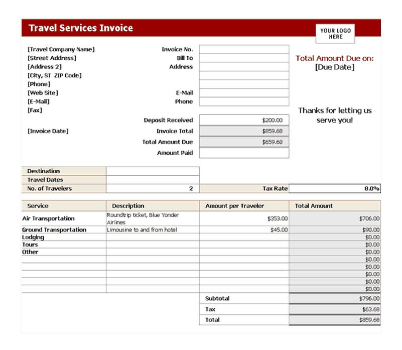 Free Travel Service Invoice