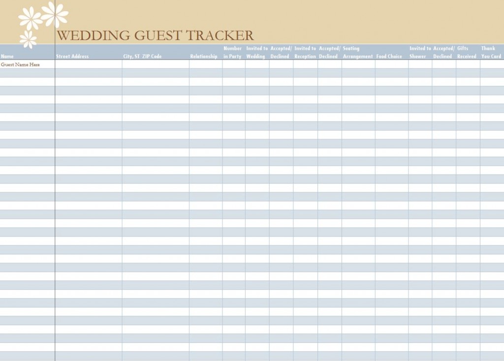 Wedding Guest Spreadsheet Template