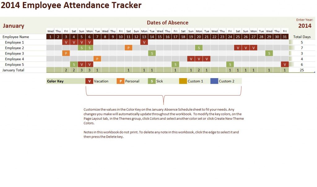 Employee Attendance Tracker Excel Template 2019 from exceltemplates.net