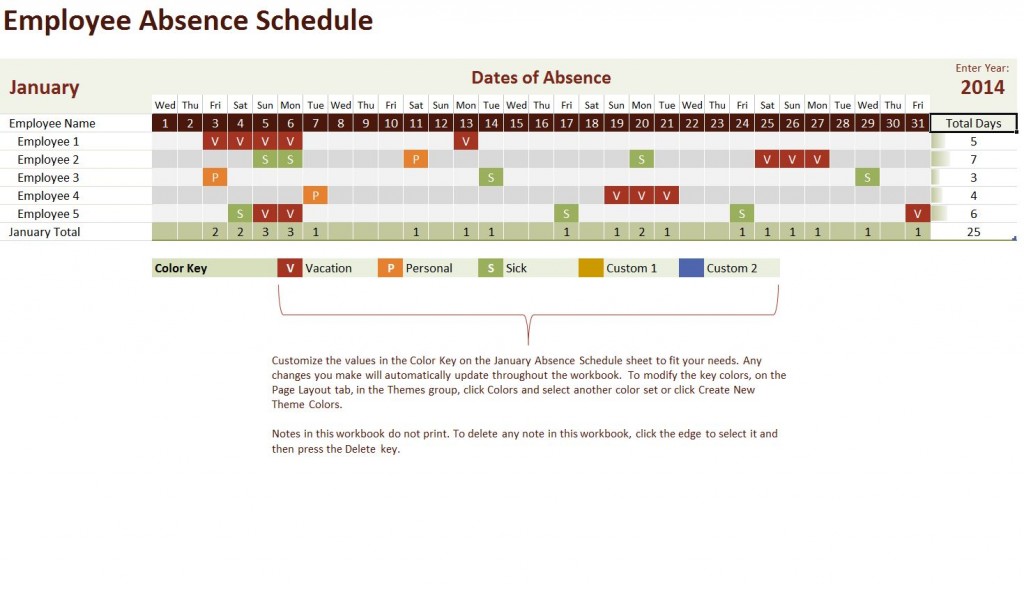 Employee Vacation Calendar Template