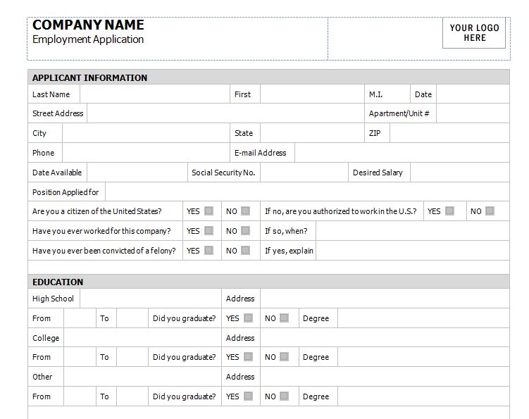 Employment Application Template Microsoft Word Cardtemplatemyid 8125