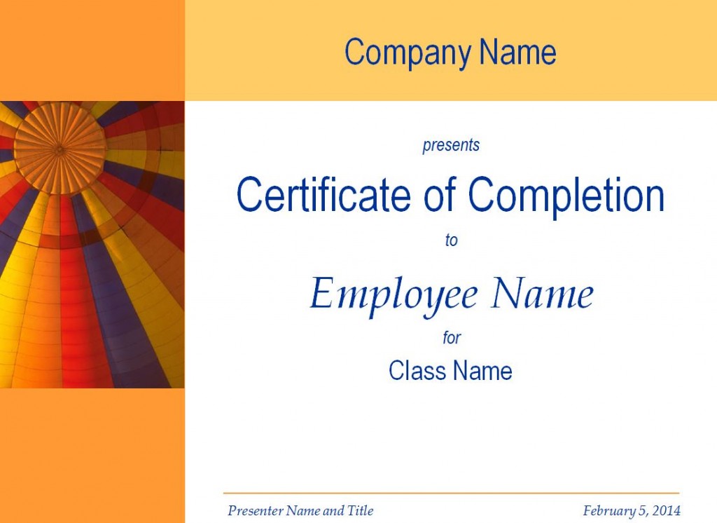 Free Certificate Of Training Completion Template