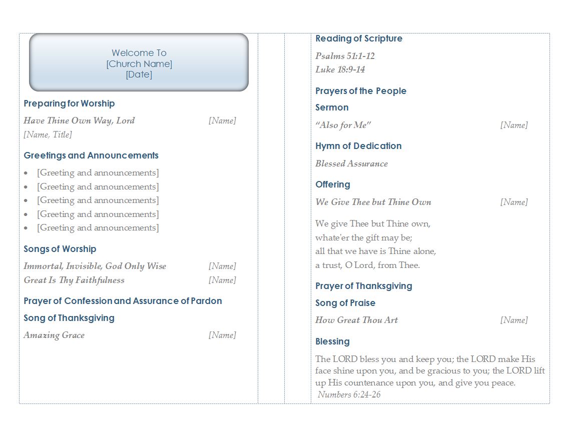 Church Program Template Church Program Templates