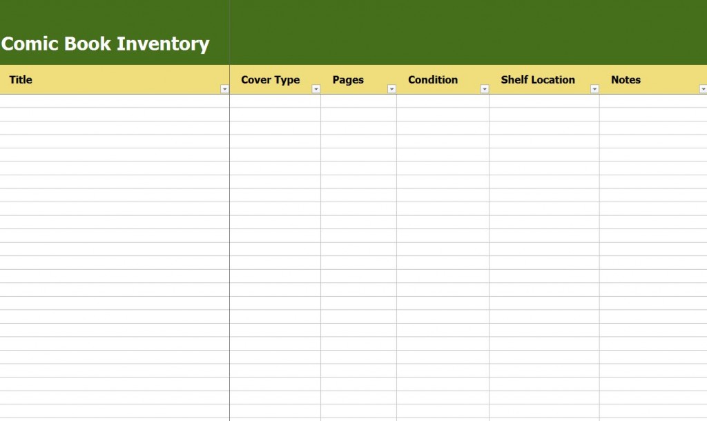 Comic Book Inventory Comic Book Inventory List