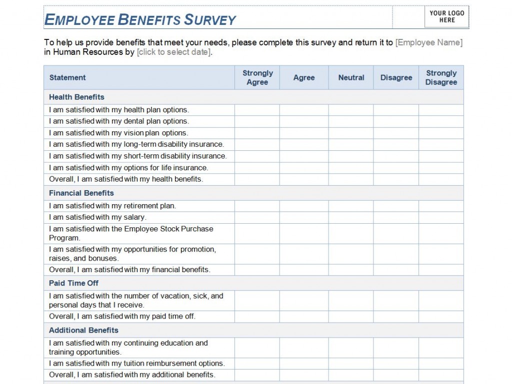 Employee Benefits Survey Template  Employee Benefits Survey Word With Regard To Employee Satisfaction Survey Template Word