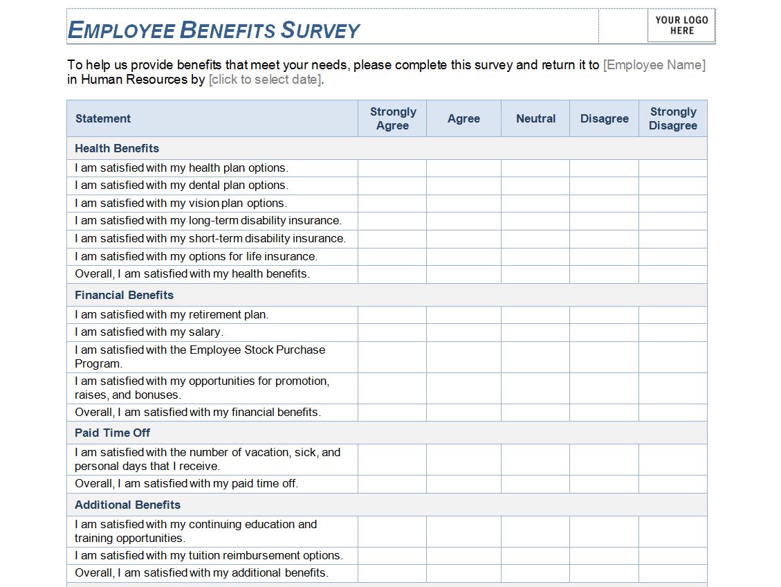 Employee Benefits Survey Template  Employee Benefits Survey Word Pertaining To Employee Satisfaction Survey Template Word