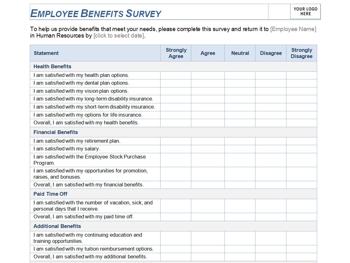 Employee Benefits Survey Template Employee Benefits Survey Word