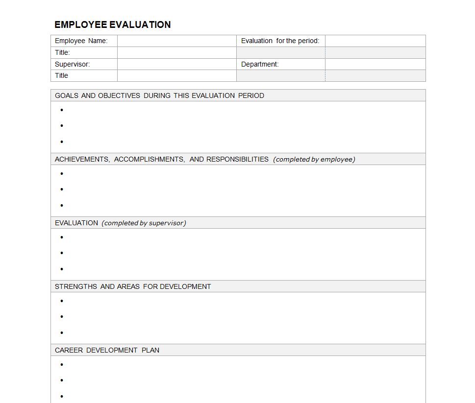 Employee Review Free Printable Employee Review Forms