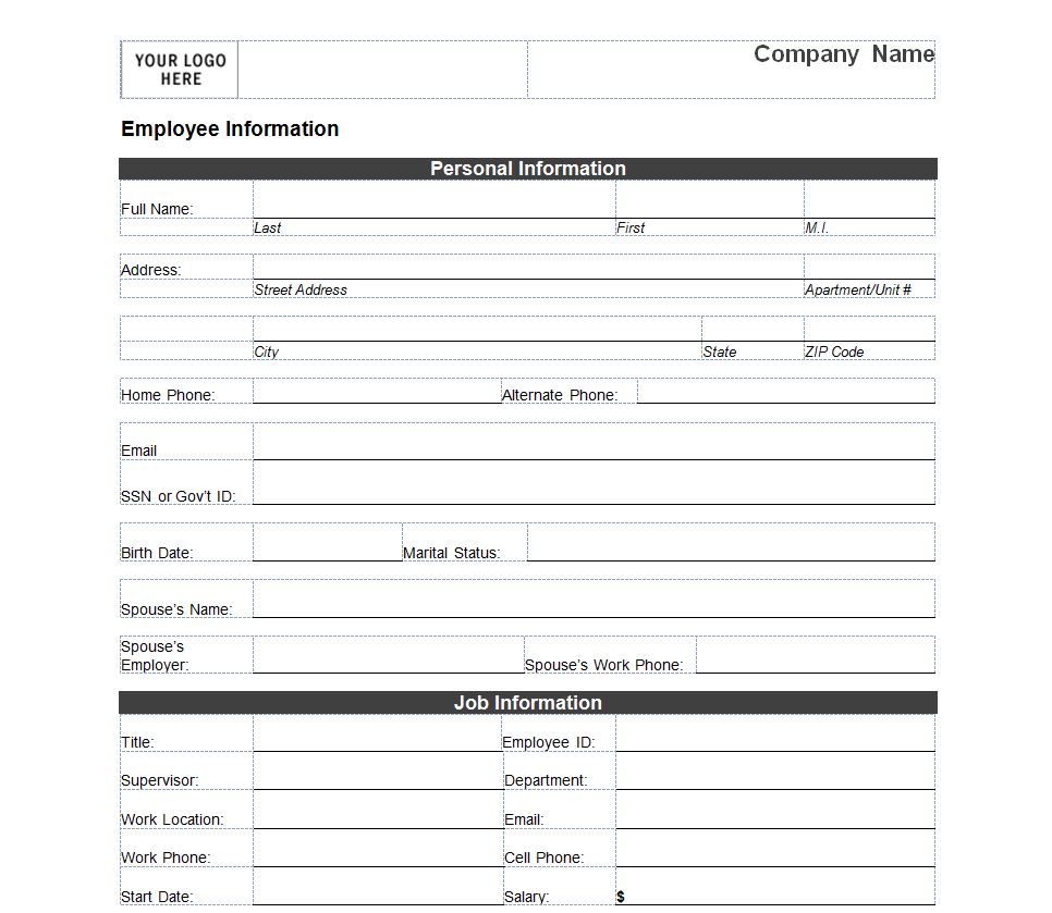 employee information form excel