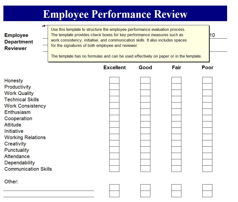 access employee performance evaluation form templates database