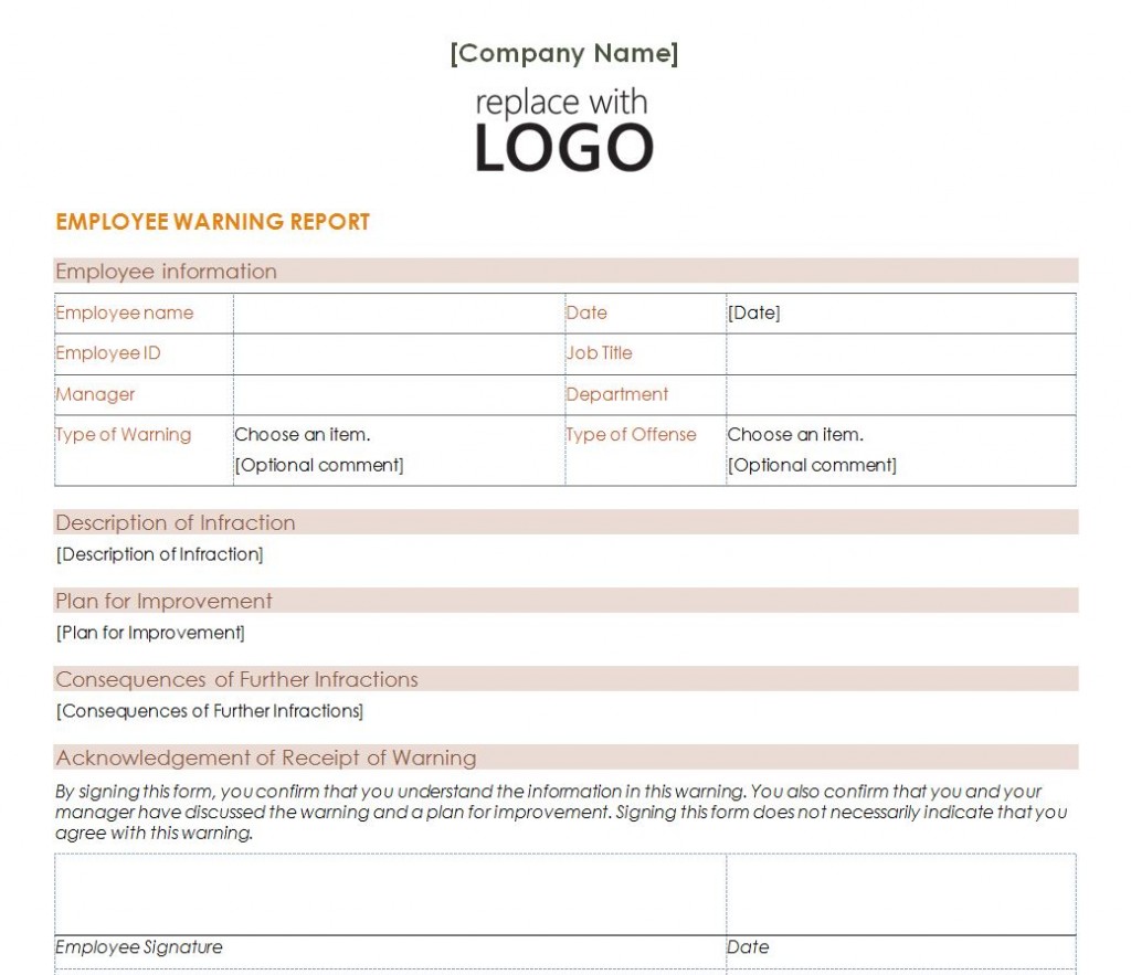 Printable Verbal Warning Template