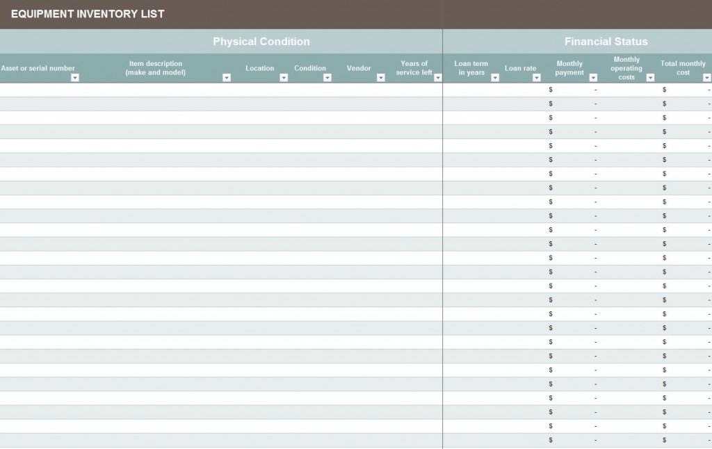 Equipment Asset List Template from exceltemplates.net