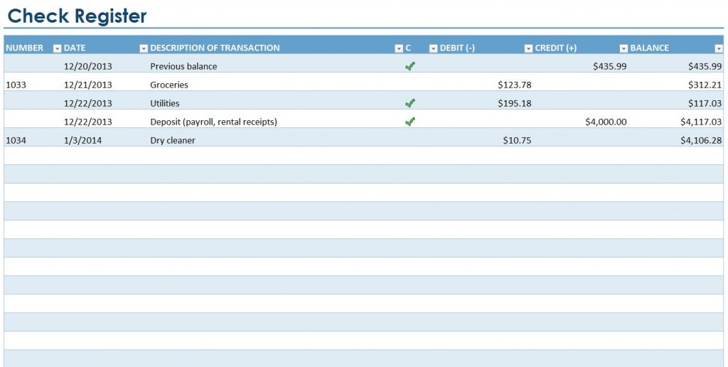 Excel Checkbook Register Free