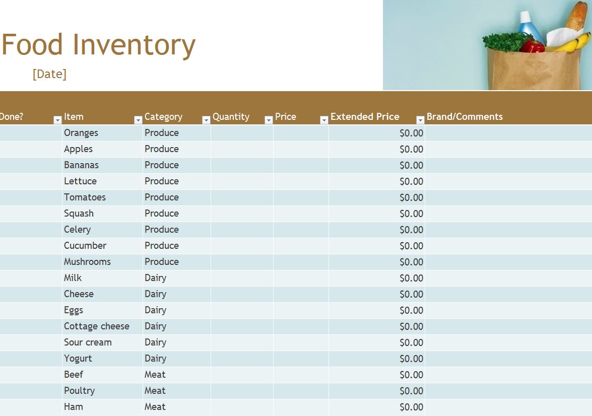 food inventory sheet