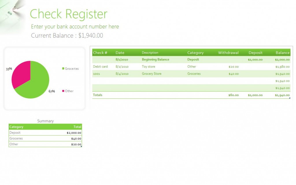 checkbook registers softwere