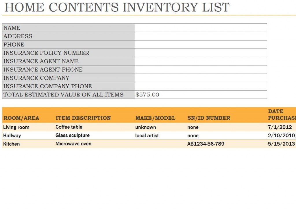 Home Inventory Spreadsheet Home Inventory Template