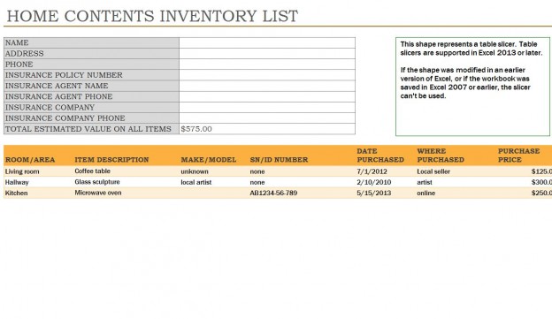 Household Inventory | Household Inventory List