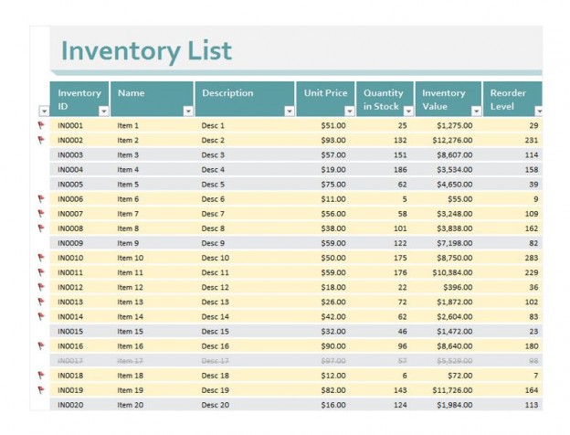 inventory spreadsheet