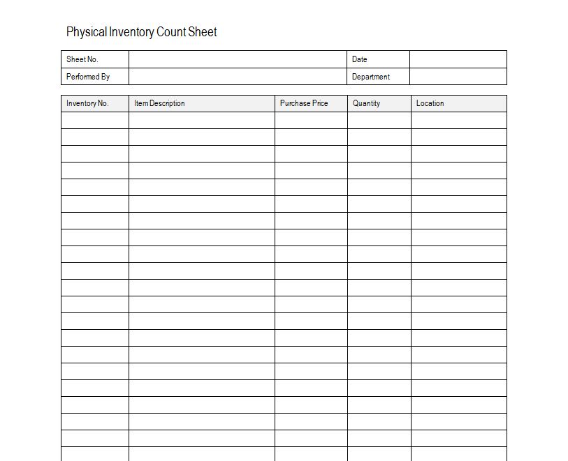 Inventory Sheet Sample Free