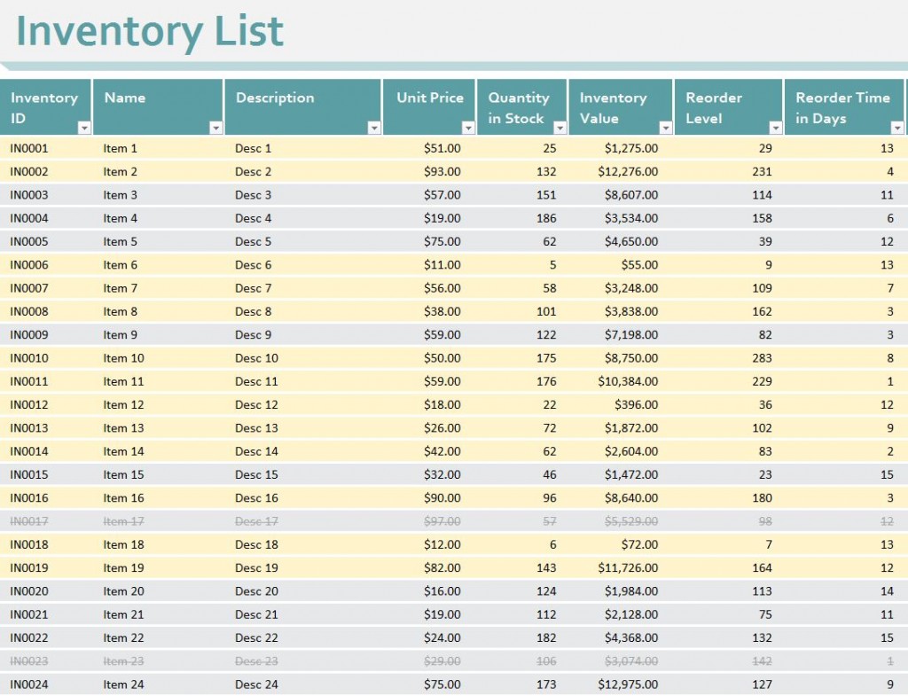 free home inventory template