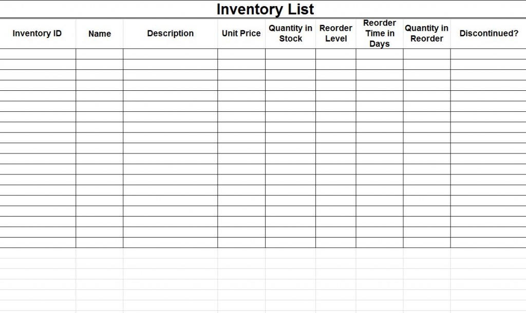 Inventory Template Free