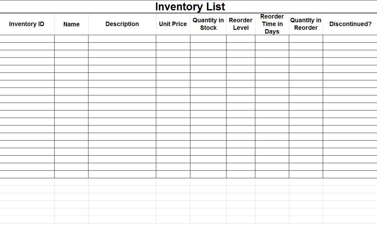 Blank Tool Inventory Forms