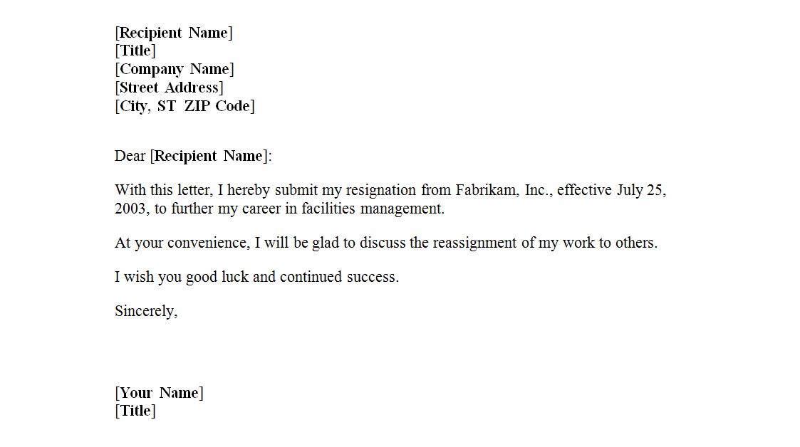 Example Of A Letter Of Resignation from exceltemplates.net