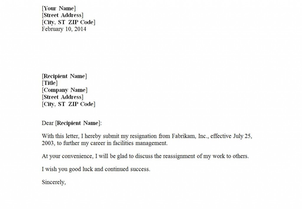Resignation Letter For Company from exceltemplates.net