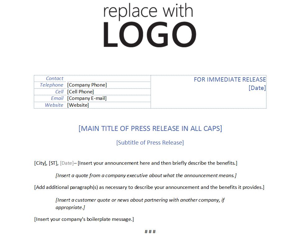 Press Release Word Template Database