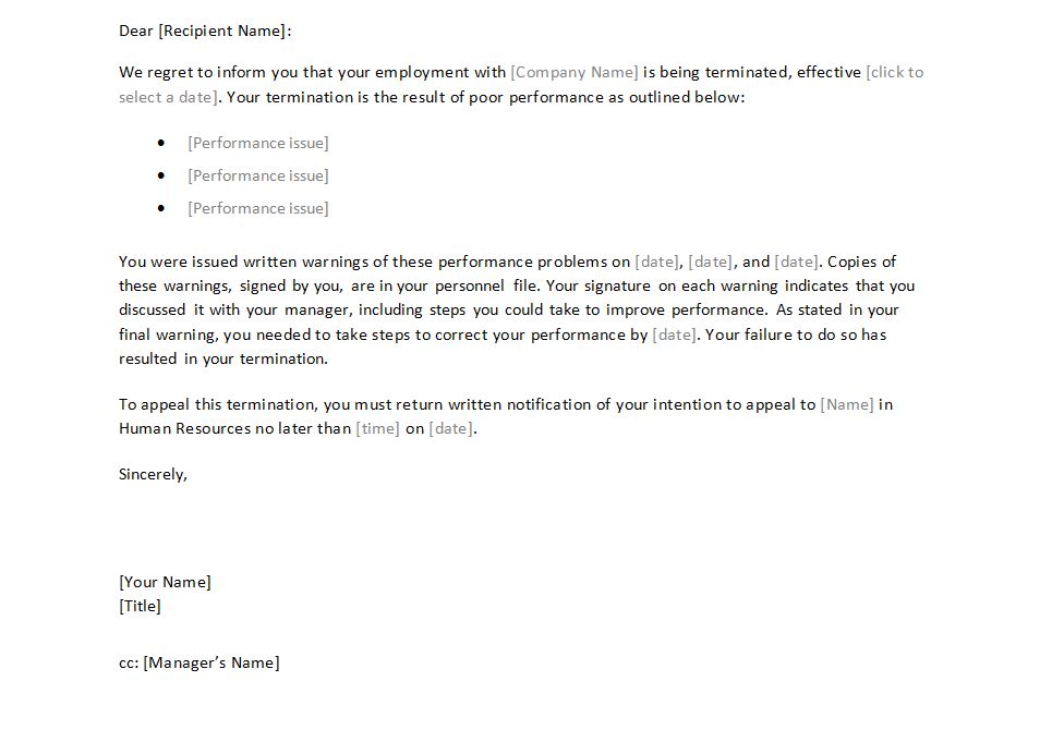 Free Employee Termination Letter from exceltemplates.net
