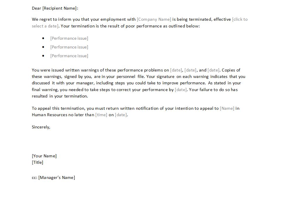 Appeal Letter For Termination Of Employment from exceltemplates.net