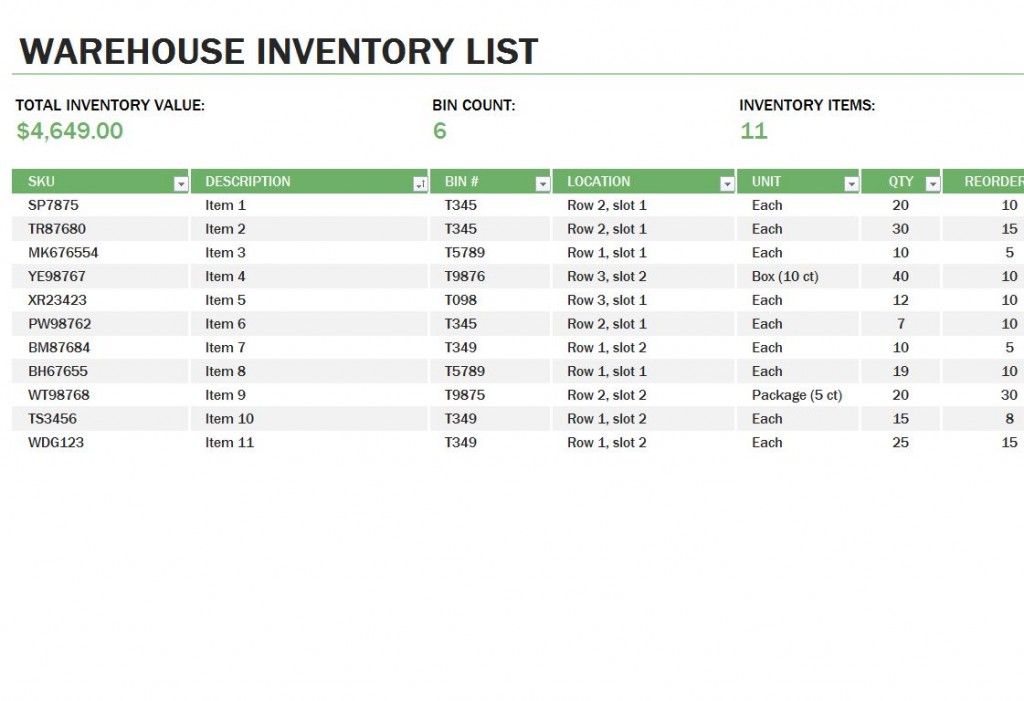 Manual Inventory Spreadsheet Template Excel