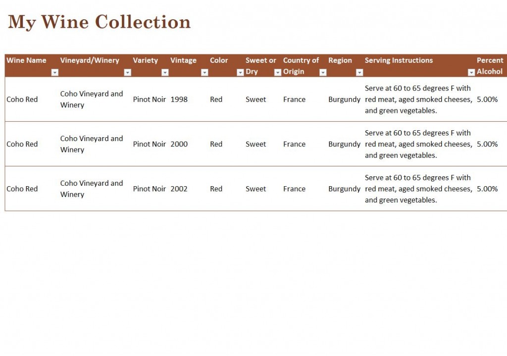 wine collection list