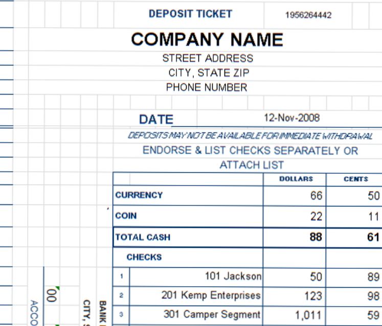 Excel Deposit Slip Template